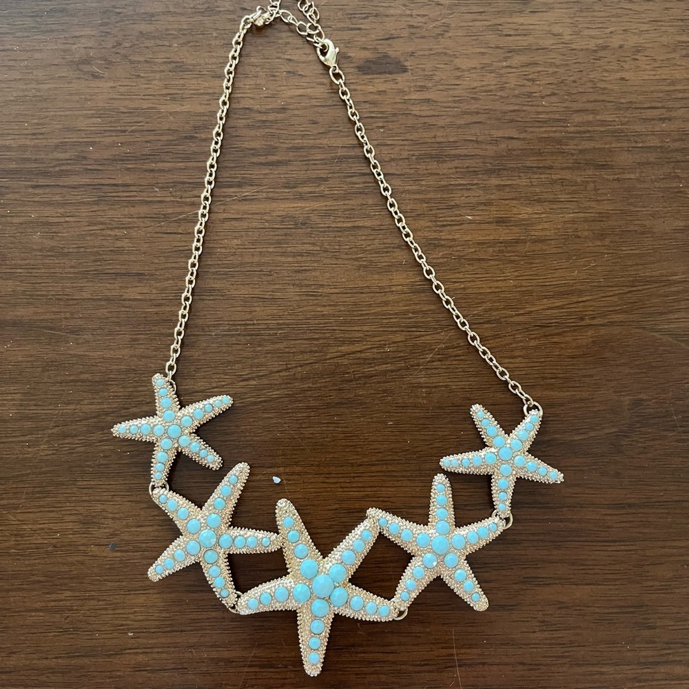 Turquoise and Gold Starfish Necklace